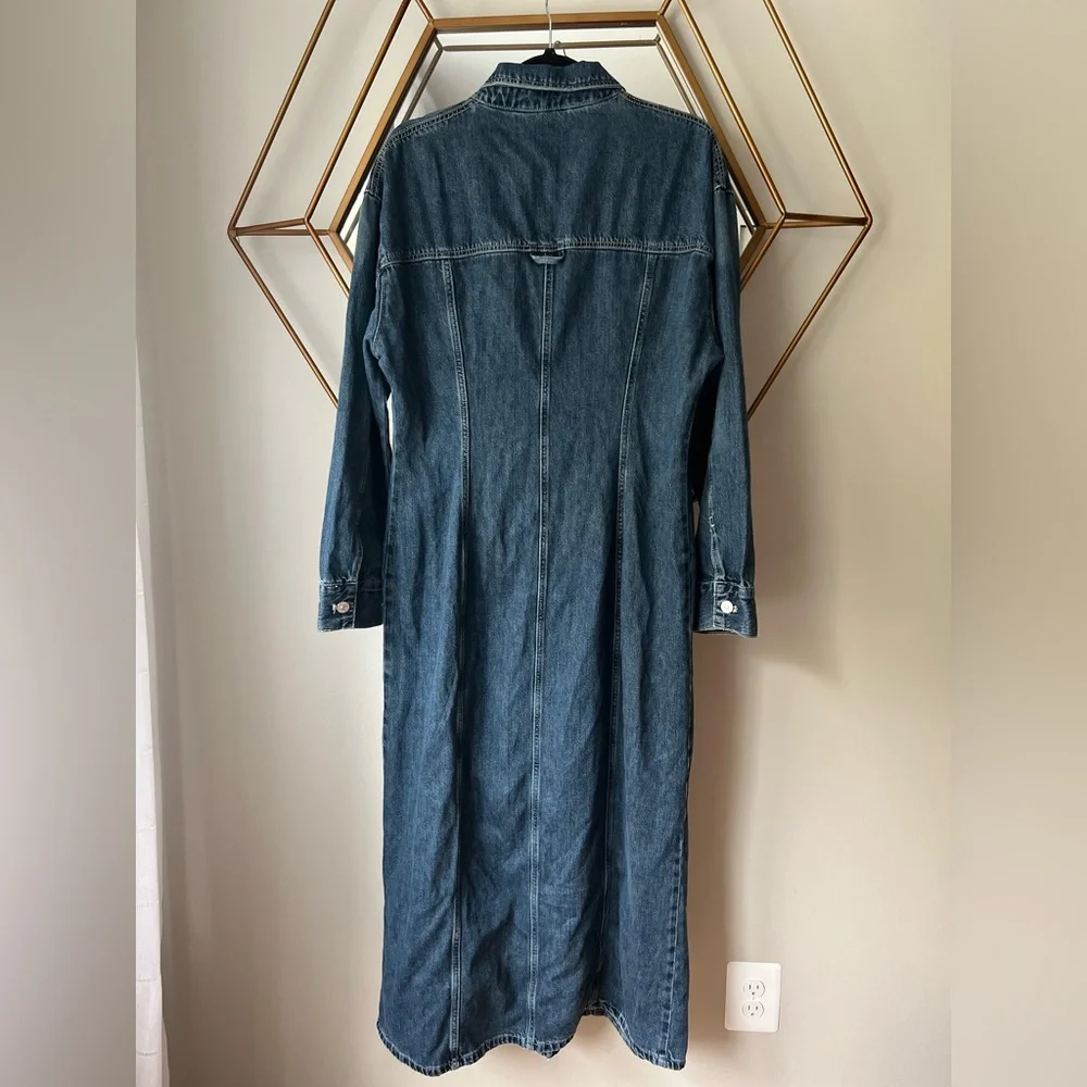 Zara Denim Maxi Dress & Long Blue Jean Jacket Trench Coat Womens XL 10 12 14 - Picture 3 of 12